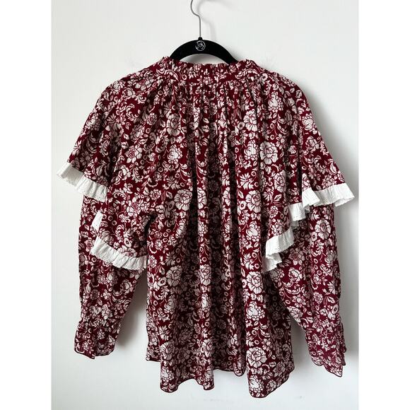 See by Chloé Red Printed Ruffle Blouse IT 34 / US XS – Elegant Designer Top - Picture 5 of 13